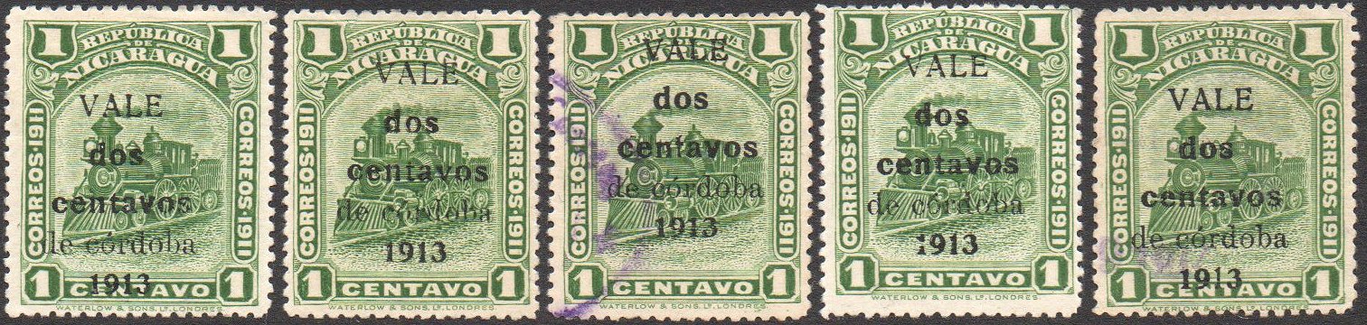 Nicaragua stamps 1914 surcharge Locomotive 2 centavos on 1 centavo 1914 issue